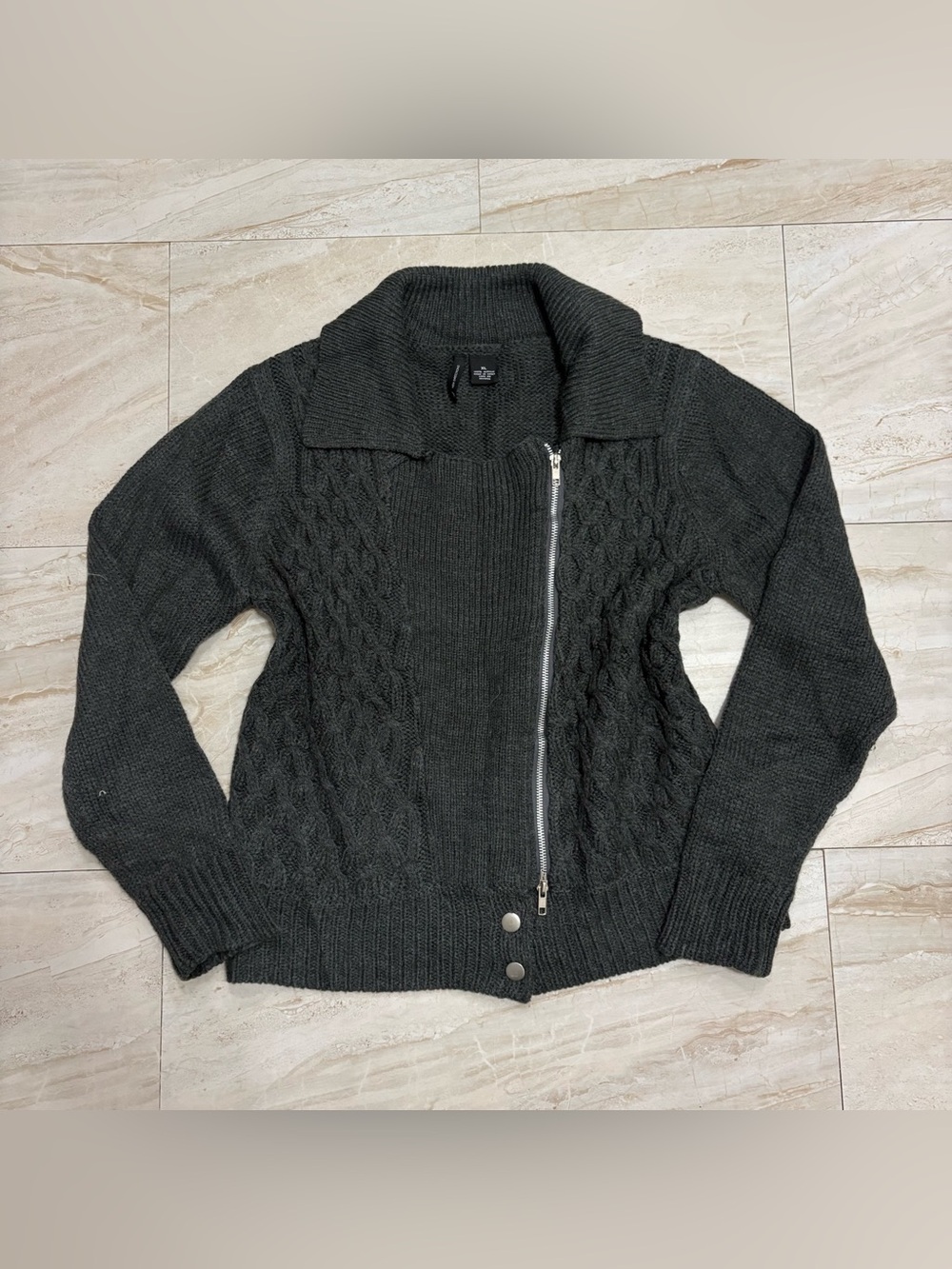 Women's Charcoal Cable-Knit Zip Cardigan Sweater